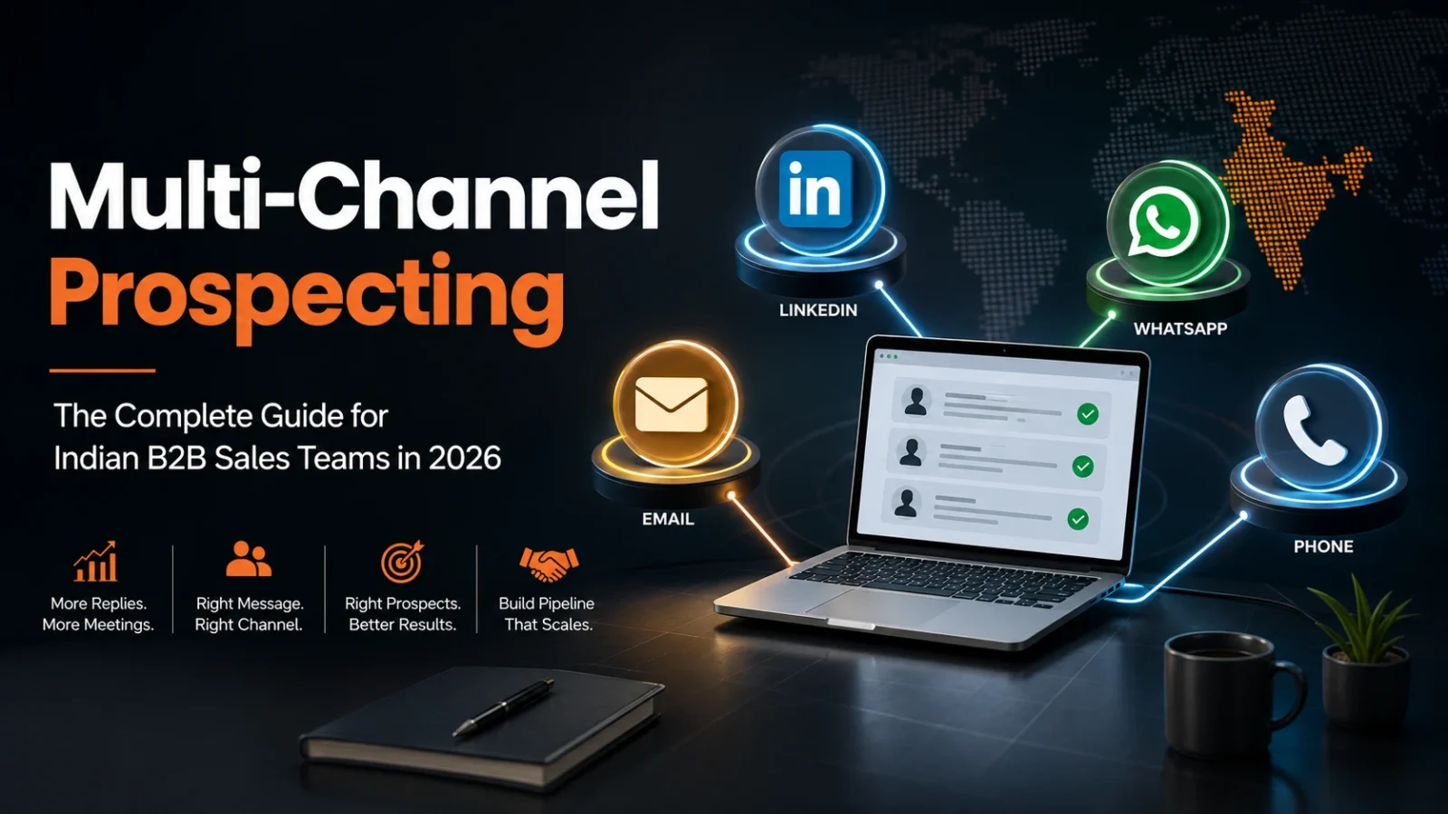 Multi-Channel Prospecting strategy connecting LinkedIn, email, phone, and WhatsApp for Indian B2B sales teams