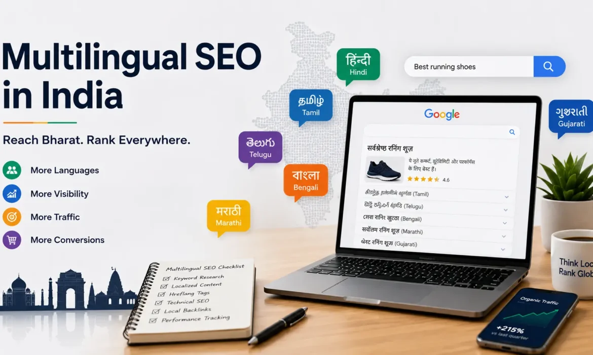 Multilingual SEO in India helping brands reach regional-language audiences and improve search visibility across Hindi, Tamil, Telugu, Bengali, Marathi, and Gujarati.