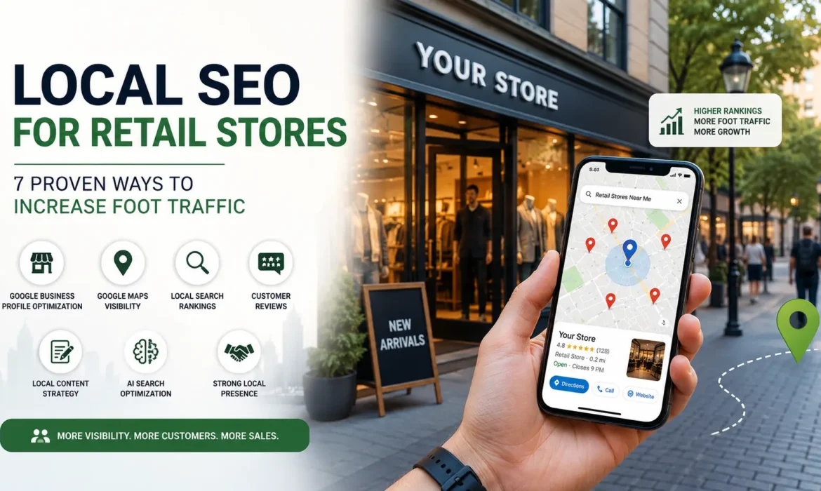 Local SEO for retail stores showing Google Business Profile, Google Maps visibility, and strategies to increase foot traffic.