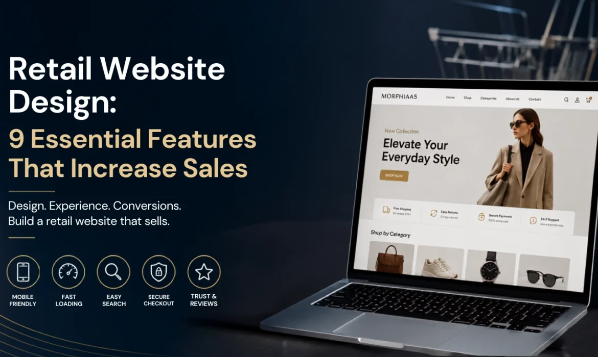 Premium retail website design displayed on laptop and mobile showcasing responsive ecommerce design, secure checkout, fast loading, and conversion-focused online shopping experience.