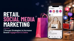 Retail social media marketing strategy showing social commerce, shoppable posts, short videos, customer content, and live selling.