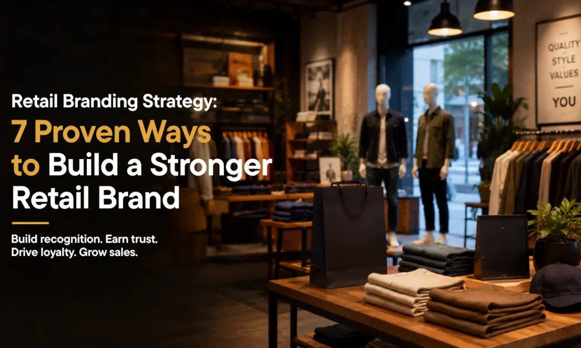 Premium retail branding strategy concept featuring a modern retail store, strong visual identity, customer experience, brand storytelling, and loyalty-focused design.