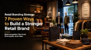 Premium retail branding strategy concept featuring a modern retail store, strong visual identity, customer experience, brand storytelling, and loyalty-focused design.