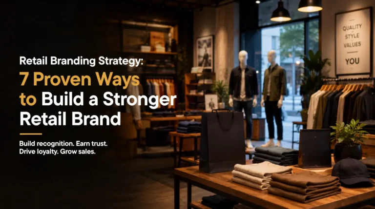 Premium retail branding strategy concept featuring a modern retail store, strong visual identity, customer experience, brand storytelling, and loyalty-focused design.