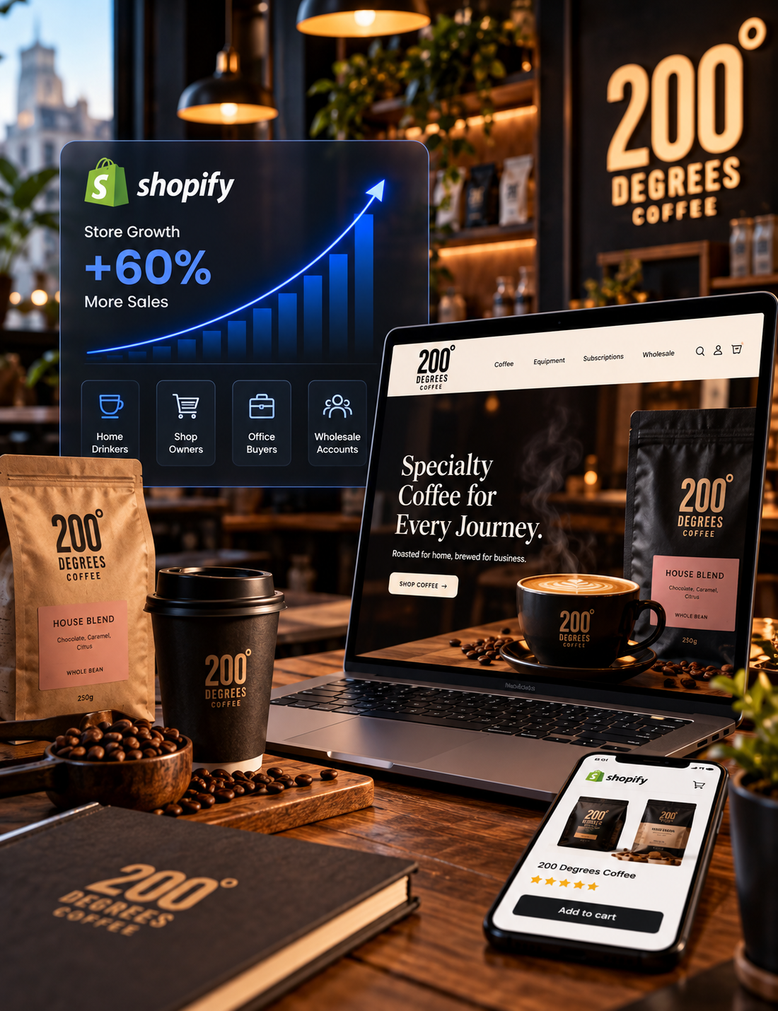 200 Degrees Coffee Shopify store homepage
