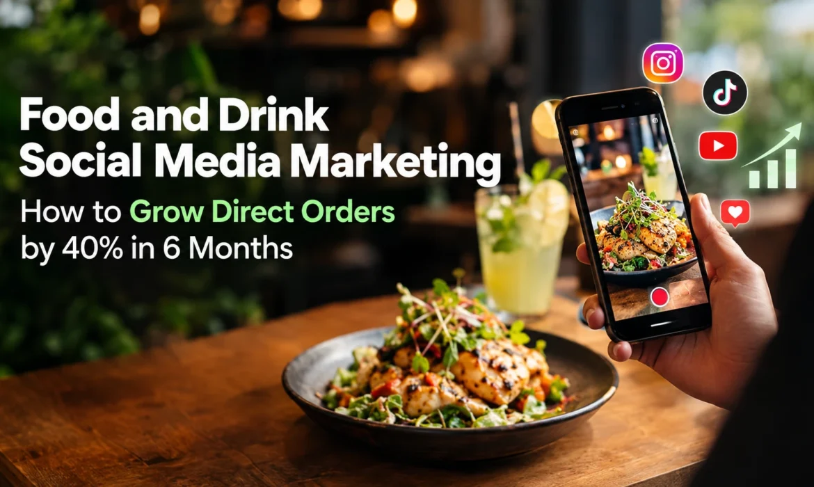 Food and drink social media marketing strategy showing a restaurant dish being photographed for online promotion.