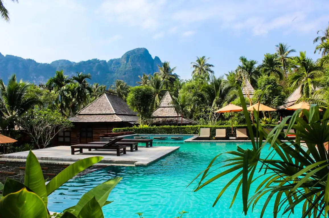 Resort infinity pool at golden hour