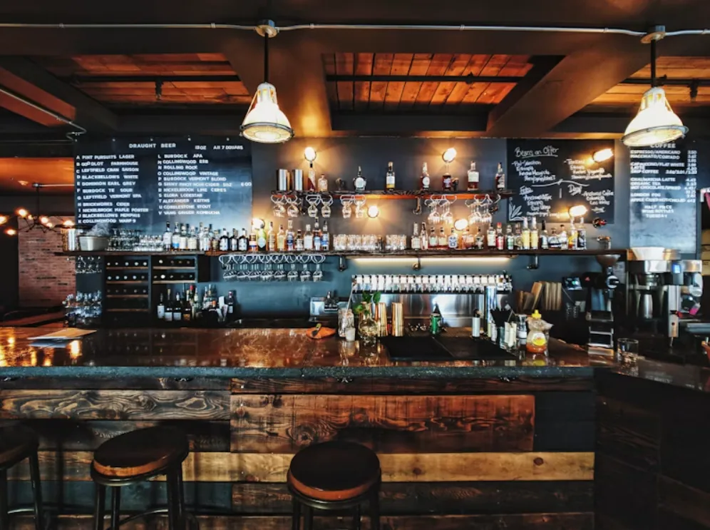 Lounge bar lit for the evening crowd
