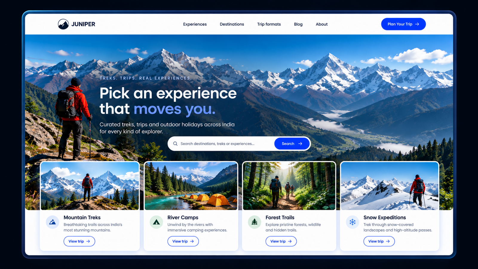 Juniper Outdoor trip page on Webflow