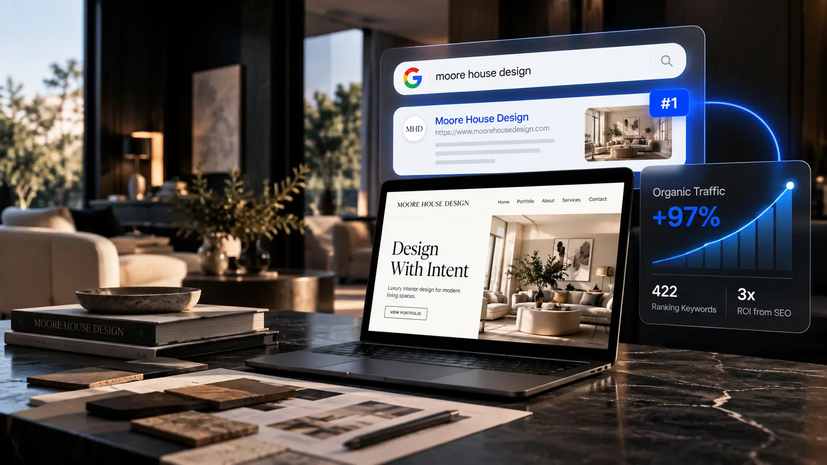 Moore House Design website homepage, Design With Intent