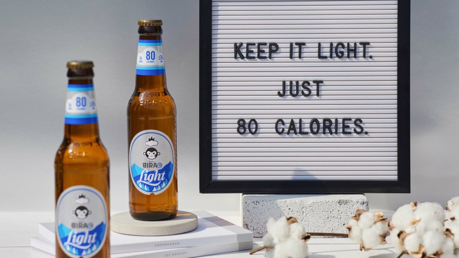 Keep it light, just 80 calories letter board scene