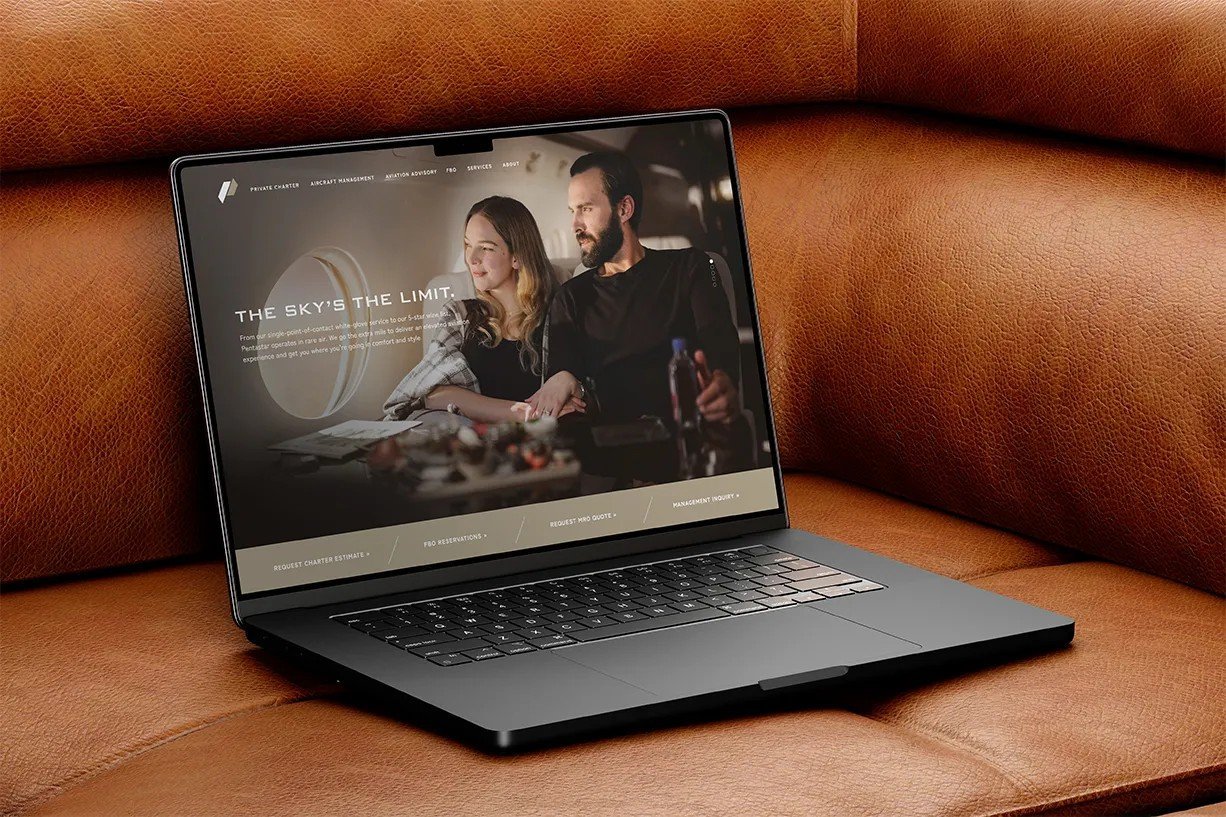 Pentastar website homepage shown on laptop in cabin