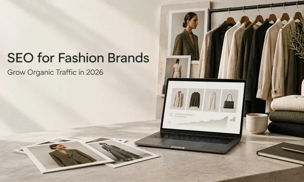 Premium fashion ecommerce setup illustrating SEO strategies for fashion brands to grow organic traffic in 2026.